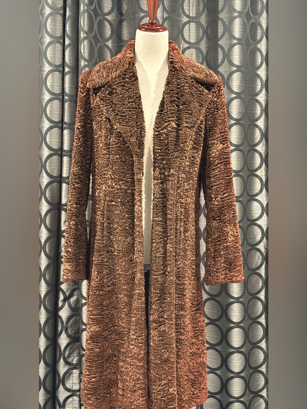 Long Brown Plush Faux Fur Coat